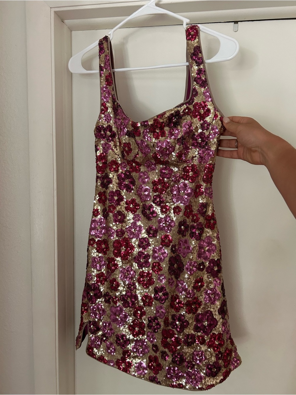 Pink & Gold Sequin Floral Party Dress